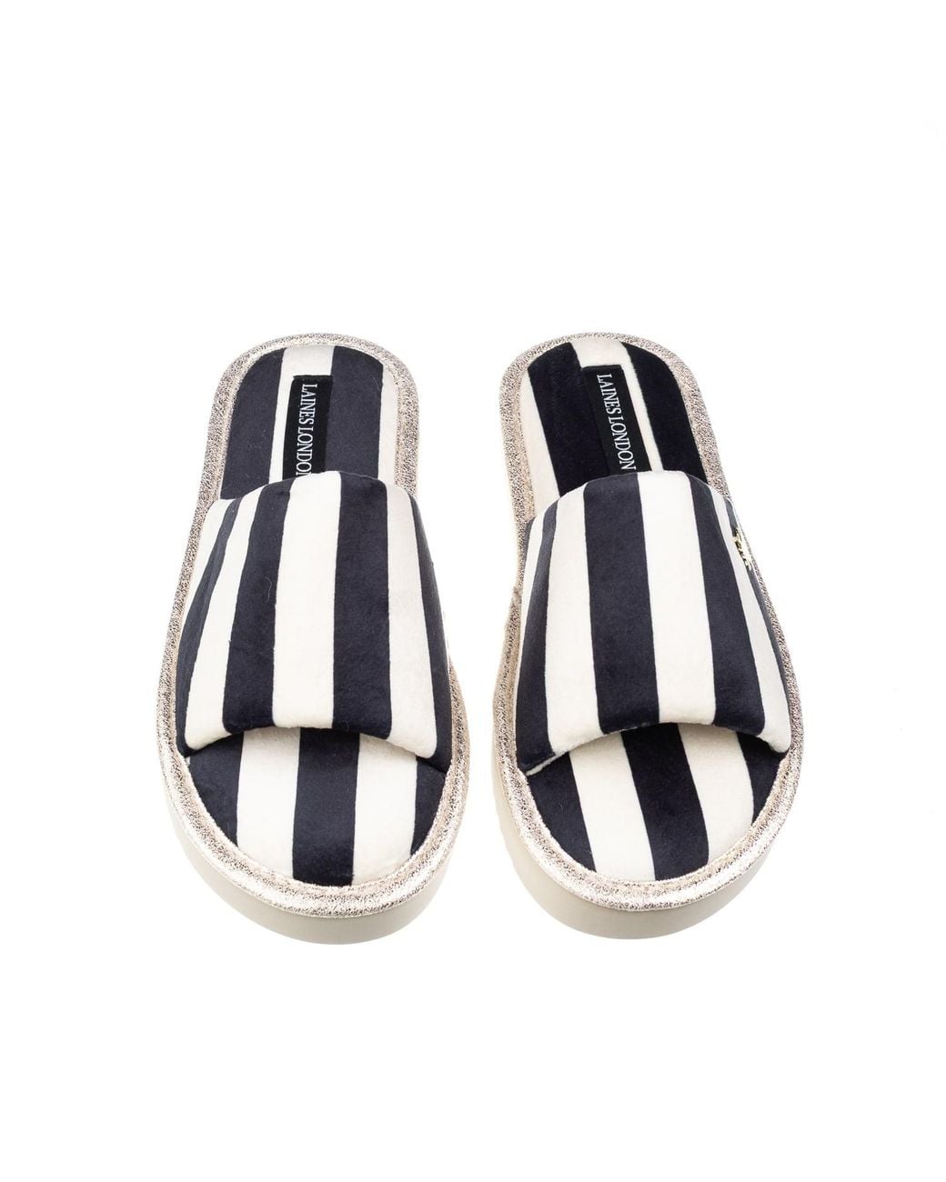 Laines London Blue Neutrals Flatform Stripe Open Toe Slippers