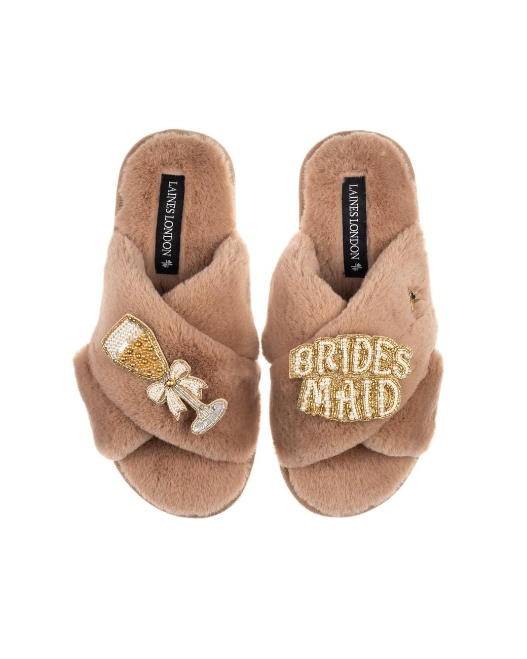 Laines London Brown Neutrals Classic Laines Slippers With Bridesmaid Brooches