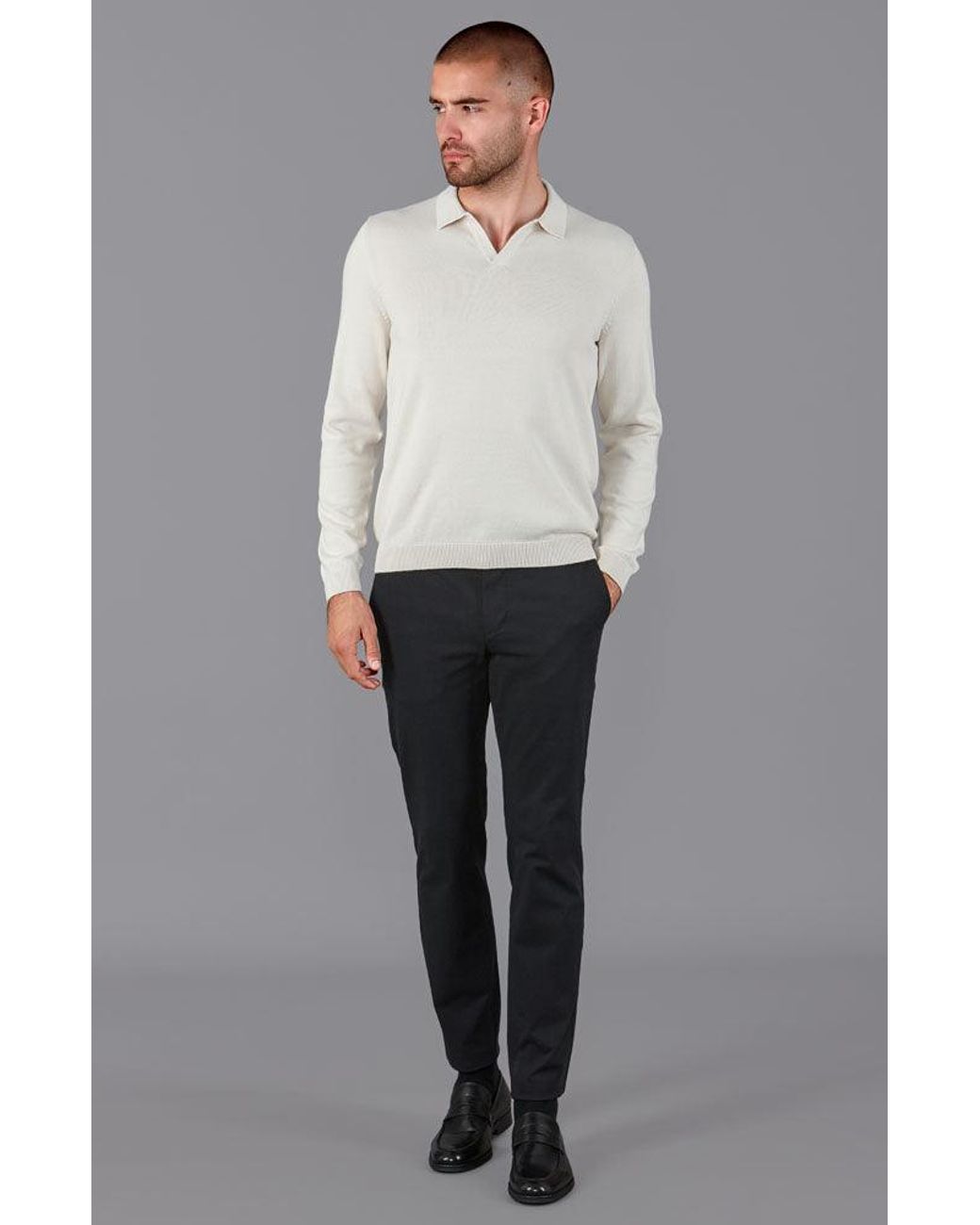 Paul James Knitwear Pink Neutrals Lightweight Cotton Lyndon Buttonless Polo Shirt for men