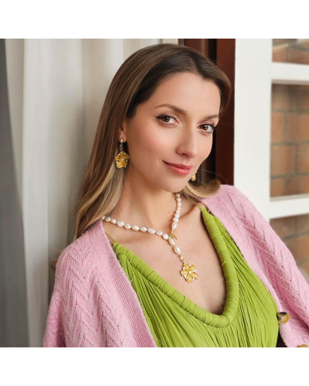 Farra Metallic Citrine Flower Dangle Statement Earrings