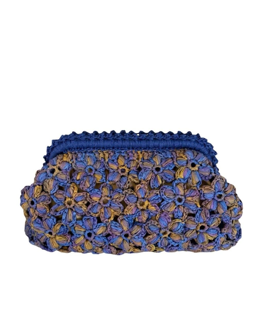 Springmoonatelier Blue Handmade Floral Motif Raffia Clutch – Bloom Edition