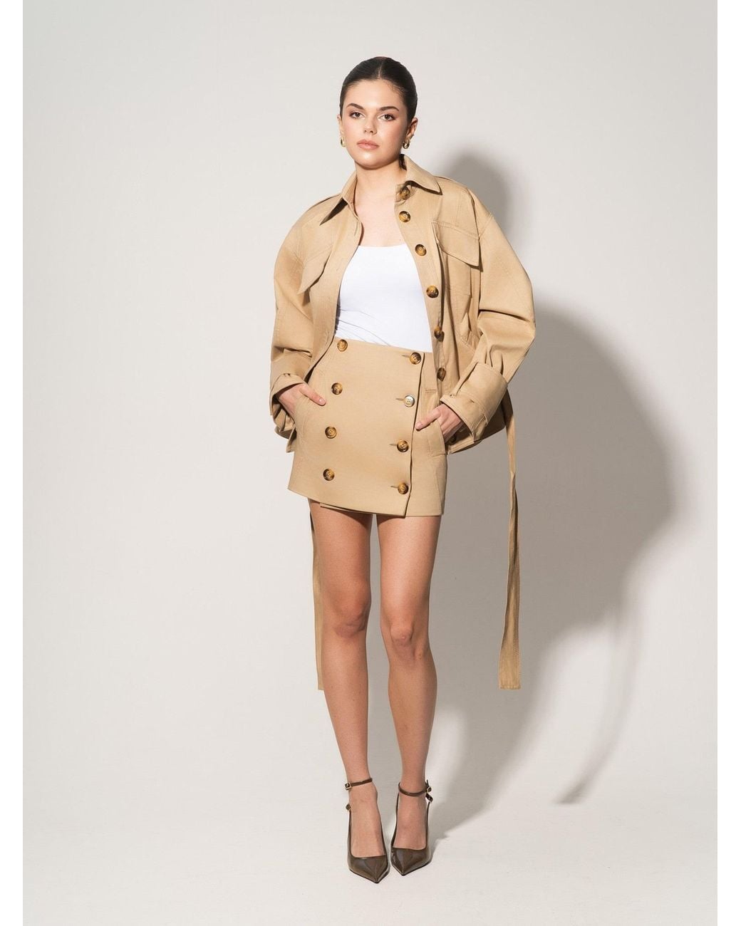 Tia Dorraine Natural Button Front Mini Skirt