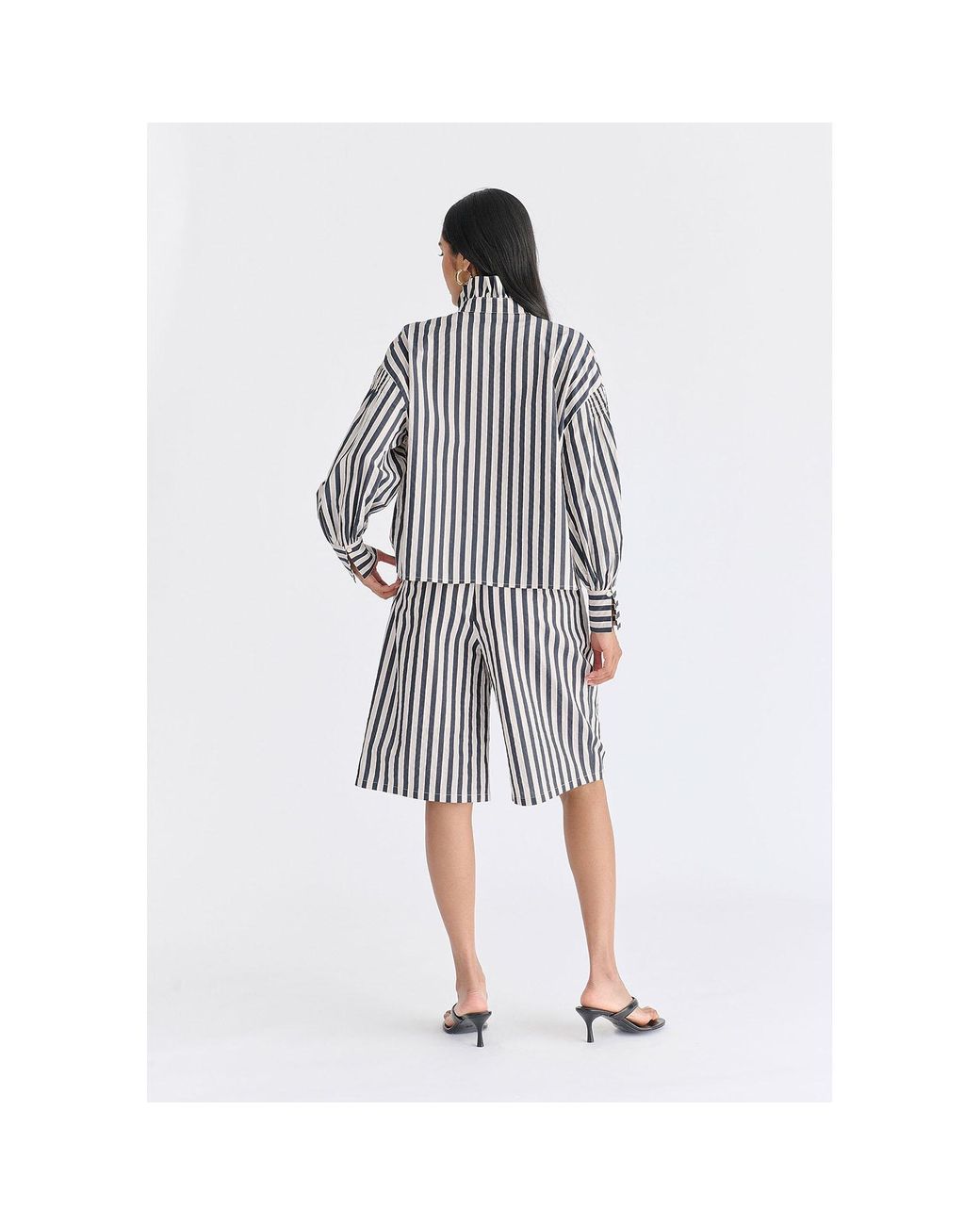 Paisie Blue Striped Bermuda Shorts