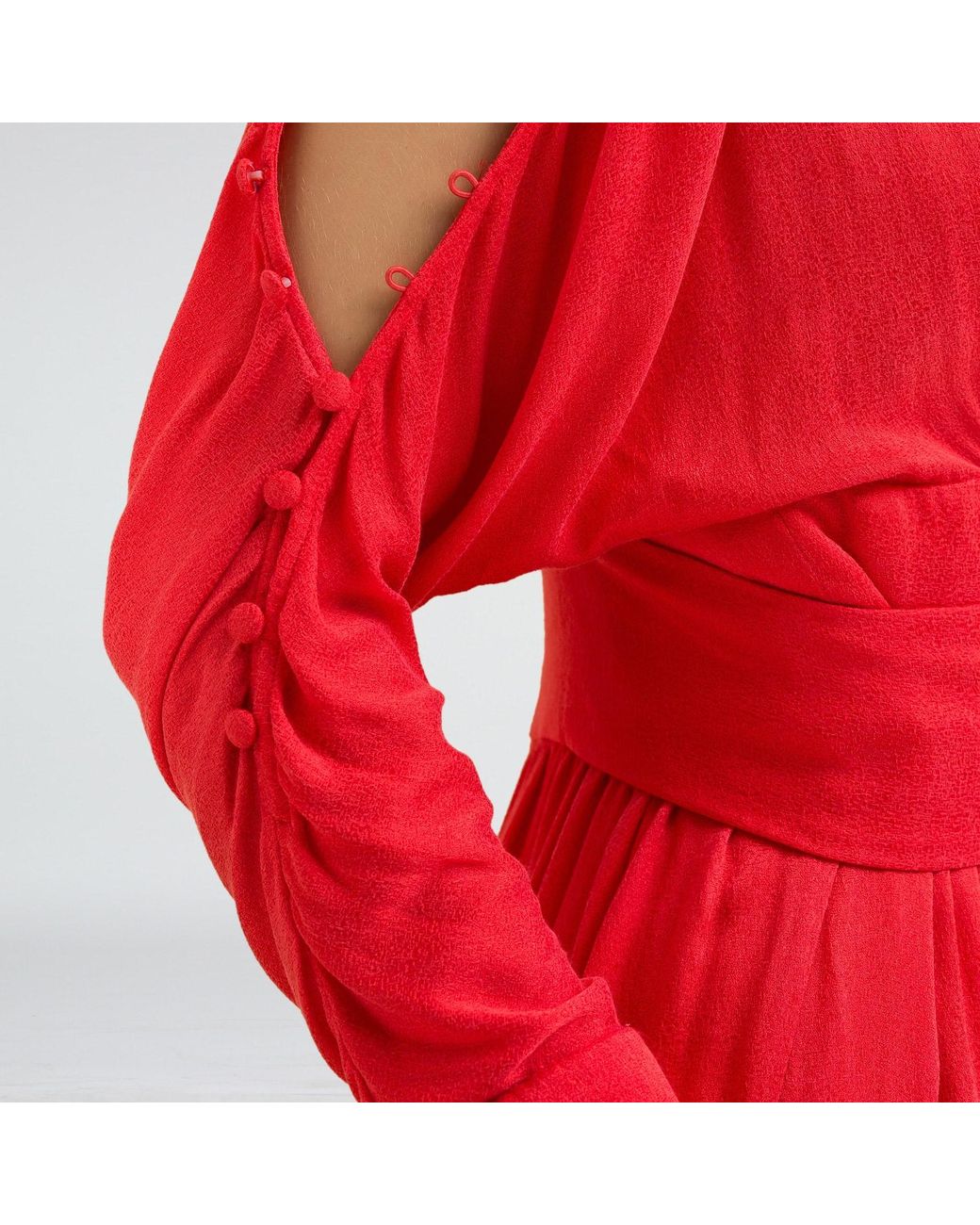 Smart and Joy Red Long-Sleeved Fitted Dress With Off-Shoulders