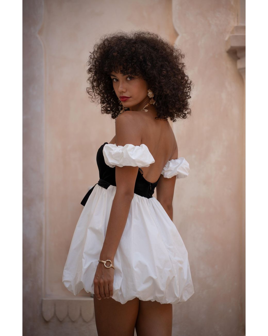 Clerestory Black Bijou Velvet Bow Cotton Bubble Hem Mini