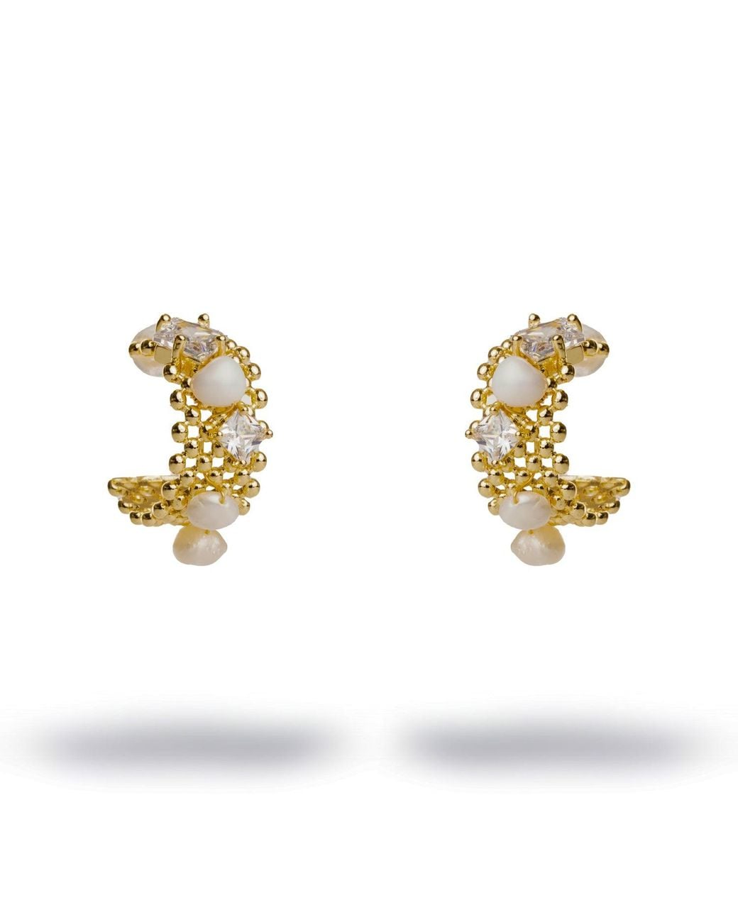 Ebru Jewelry Metallic Pearl & Diamond Filigree Hoop Statement Earrings