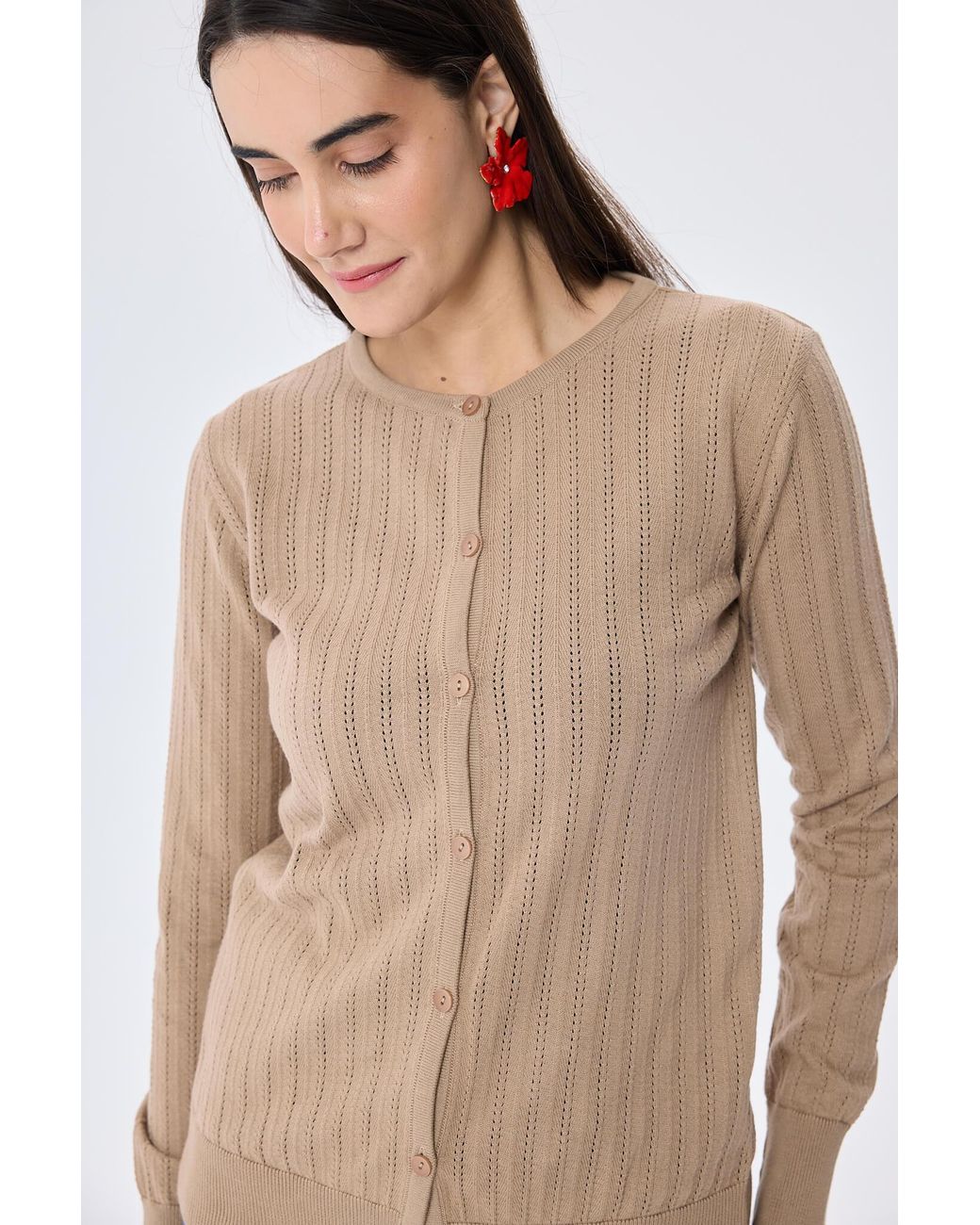 Peraluna Brown Celine Openwork Knit Cardigan