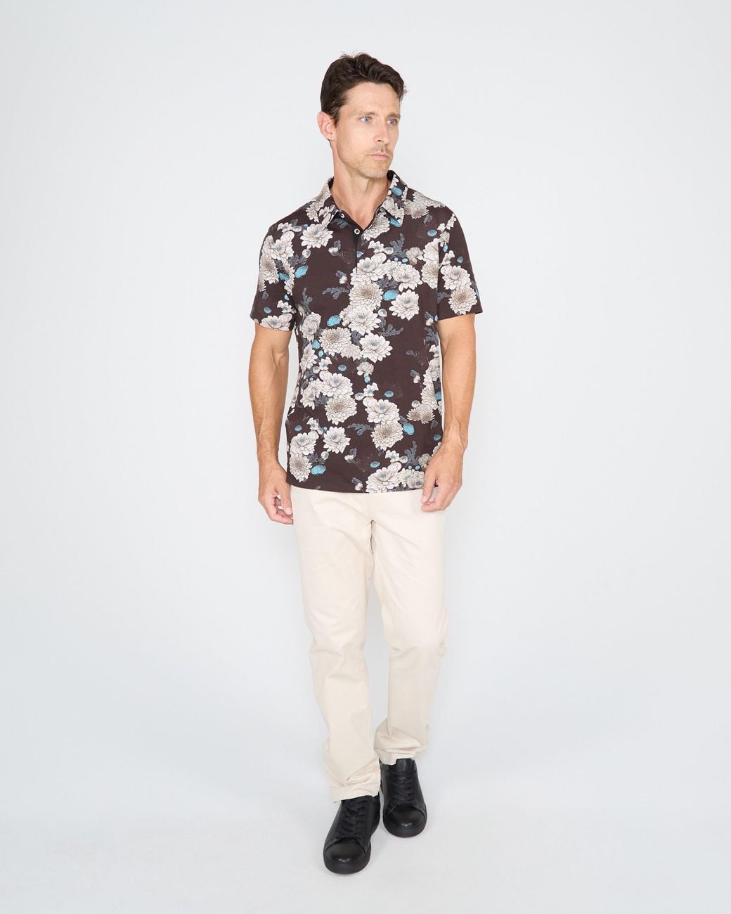Lords of Harlech Black Pietro Serious Floral Polo Shirt for men