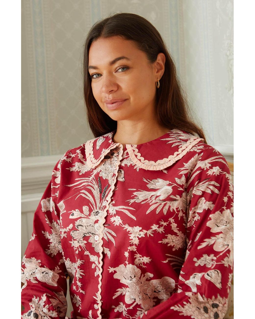 Inara Red Shiraz Bouquet Floral Cotton Pyjamas