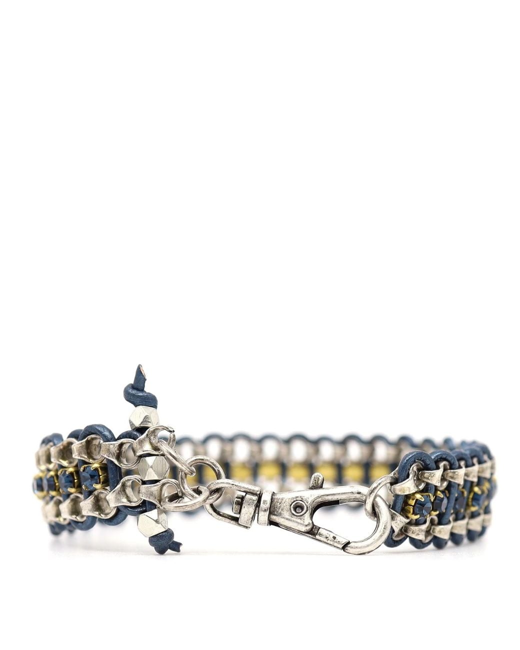 Shar Oke Multicolor Antique Chain, Montana Crystals & Leather Bracelet