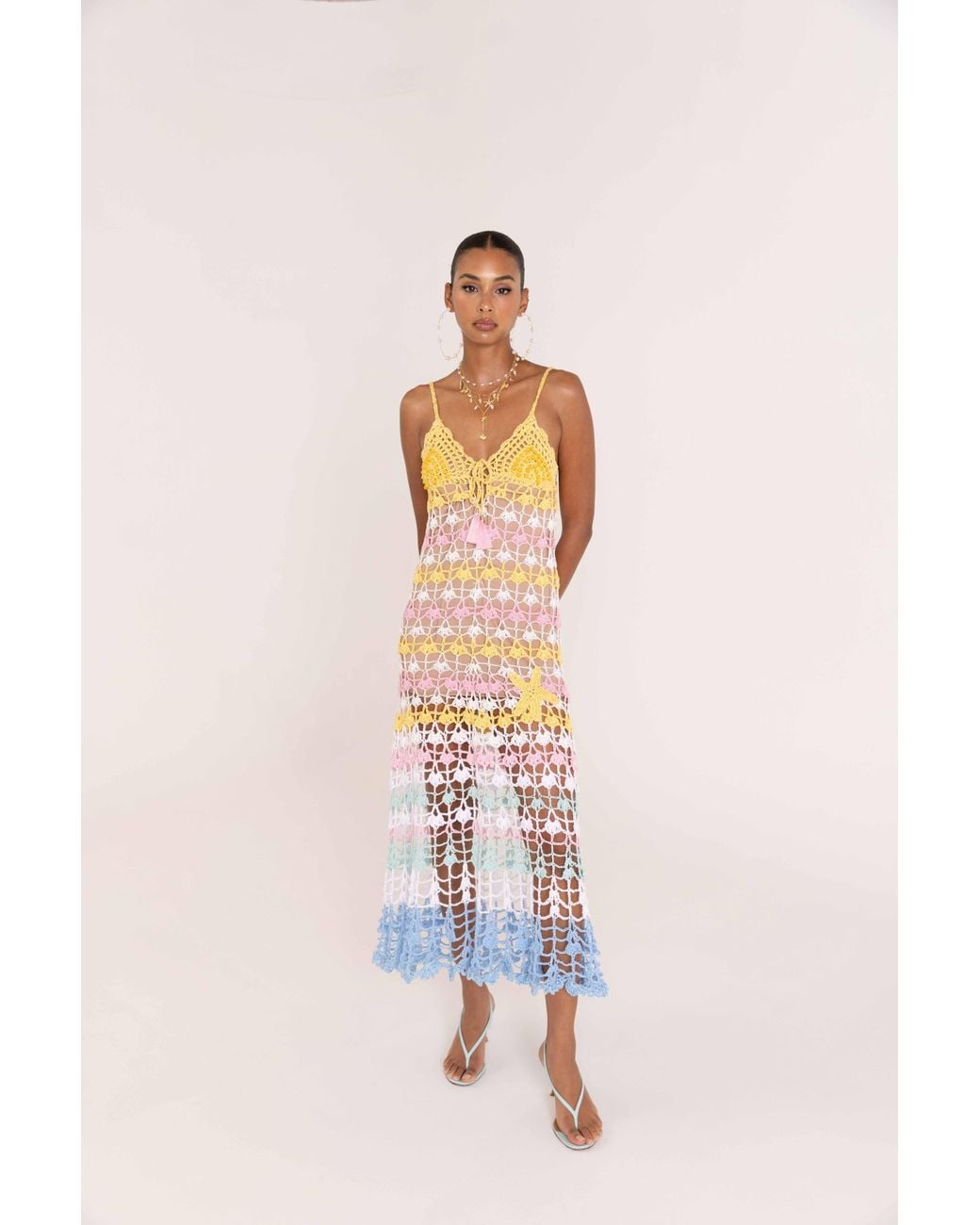 Andreeva White Flower Handmade Maxi Crochet Dress