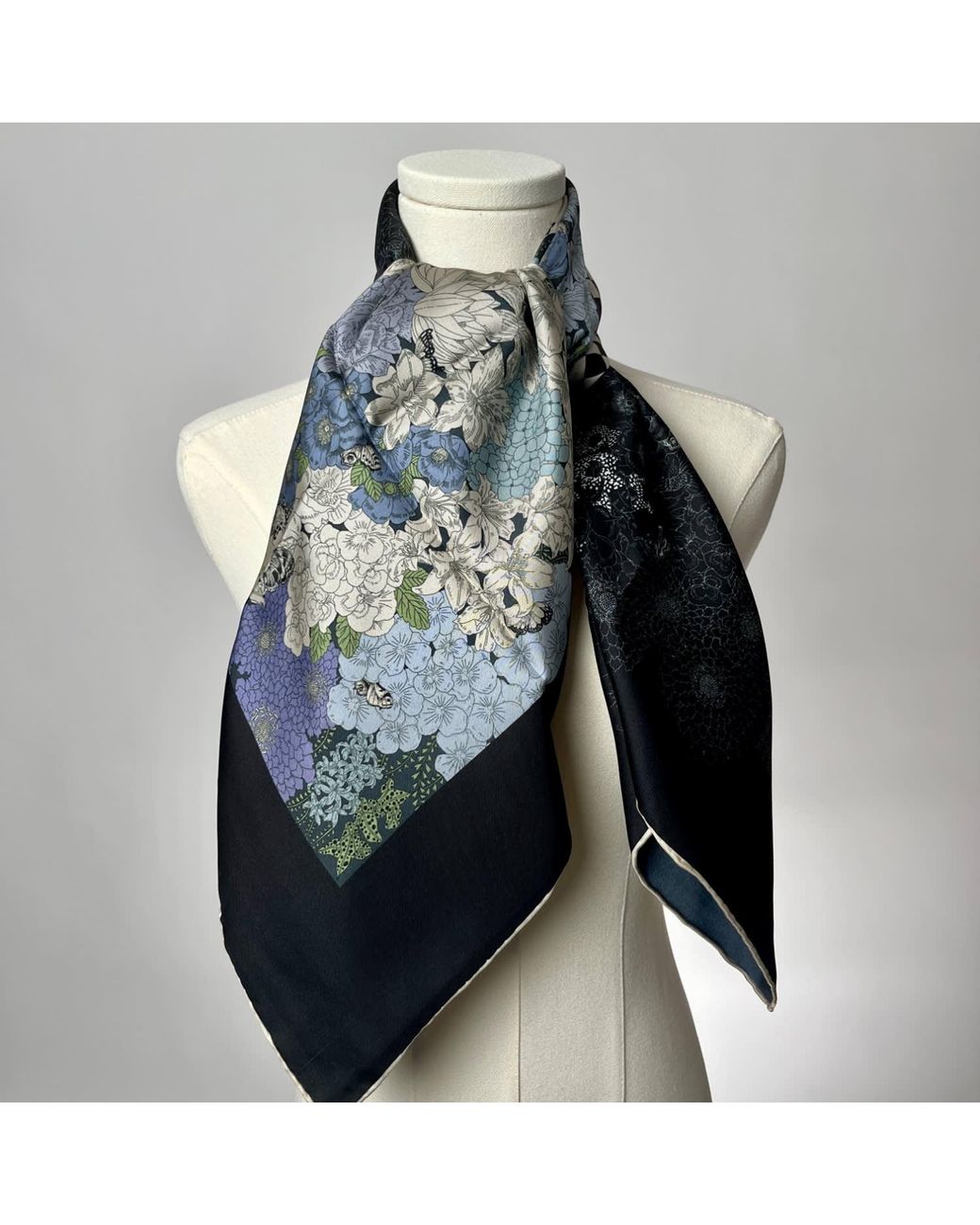 Wenzi Gray Patchwork Of Dreams Hand Painted Pattern Double Sided Silk Twill Scarf
