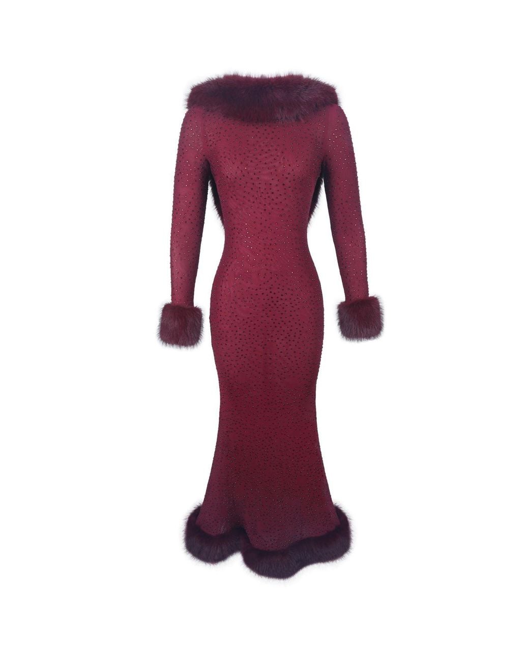 Miss Circle New York Purple Mellie Burgundy Regular-Length Rhinestone Mesh Low Back Mermaid Gown