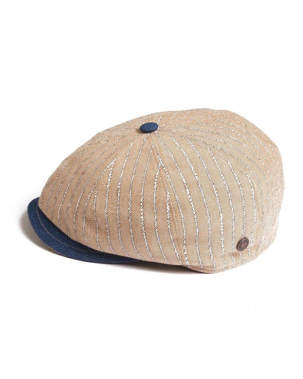 Dasmarca Hats Blue Neutrals Lloyd Stripe Peaked Summer Italian Linen Bakerboy Newsboy Cap for men
