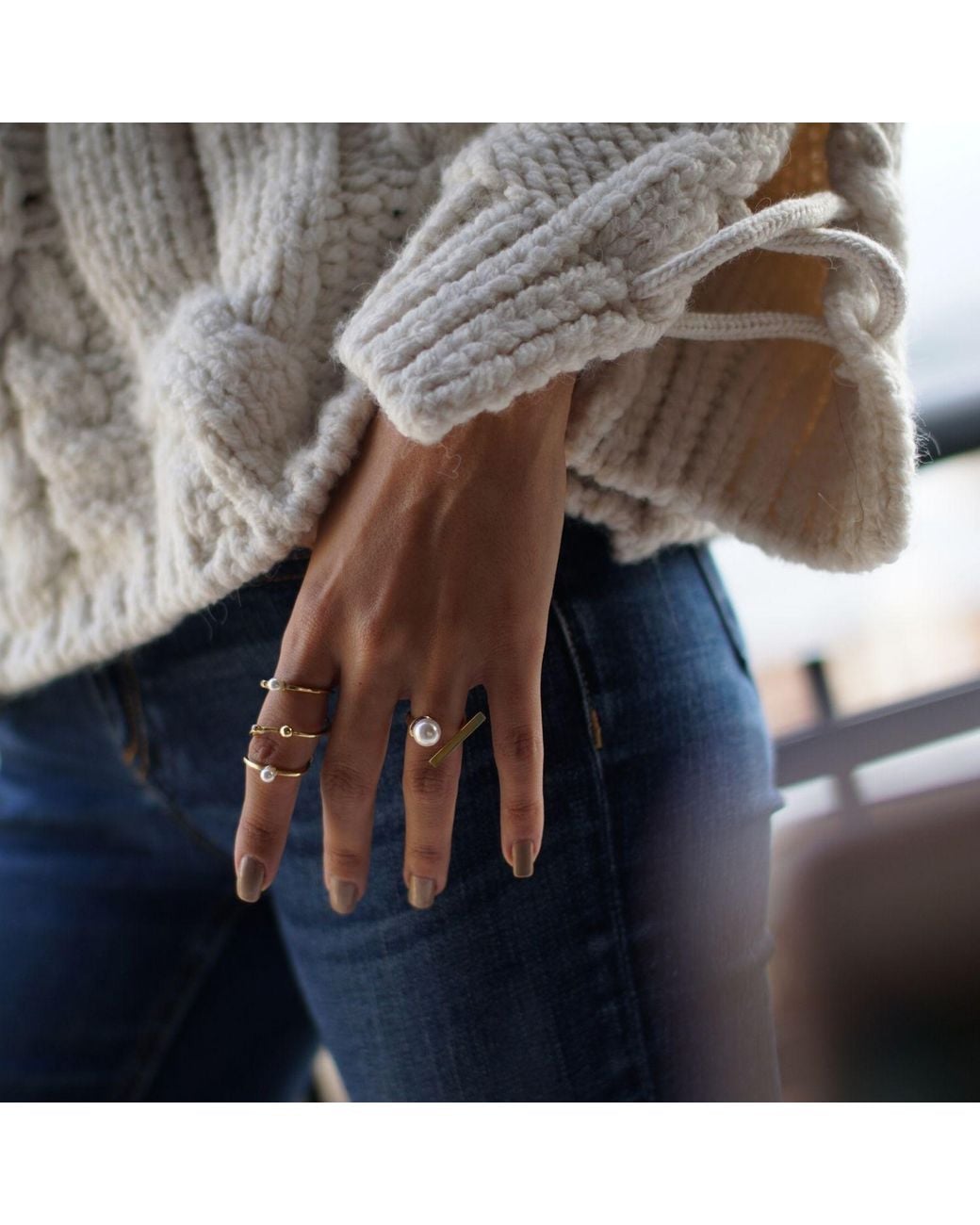 LINYA JEWELLERY Metallic Spiral Pearl Ring