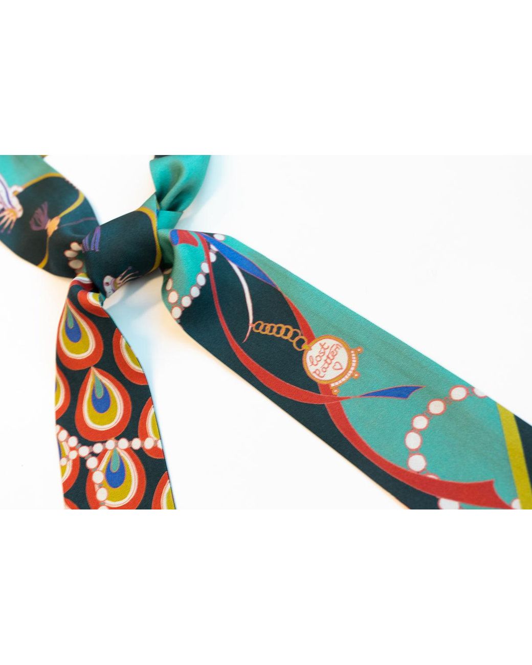 Lost Pattern Green Peacock Silk Twilly Neck Bow