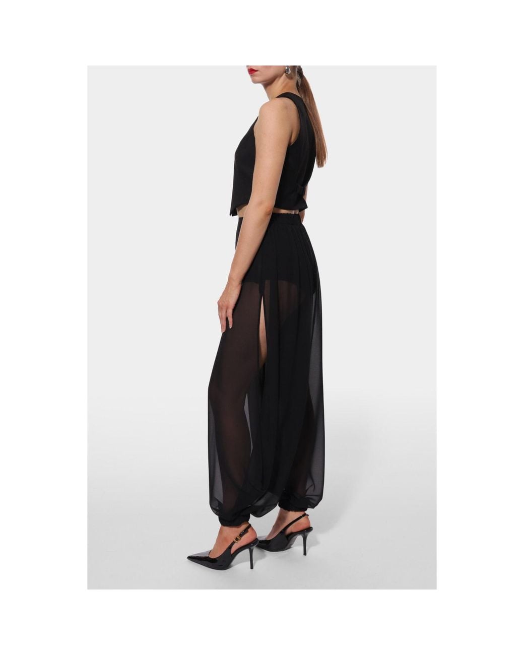 AGGI by HALEWSKI Black Denise Sheer Wide-Leg Trousers With Shorts Set