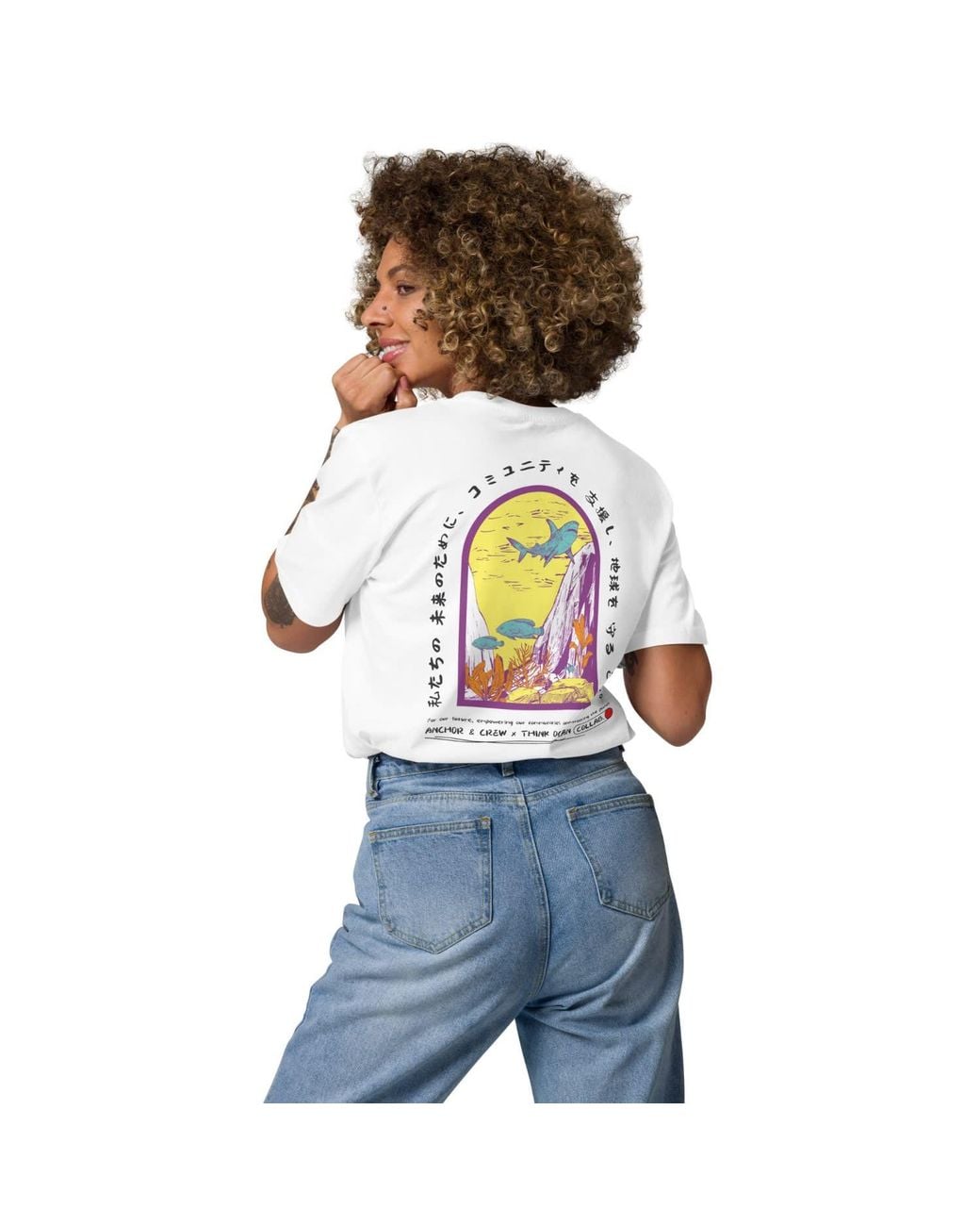 Anchor and Crew White Think Ocean Seven Japan Gurafiku Organic Cotton T-Shirt