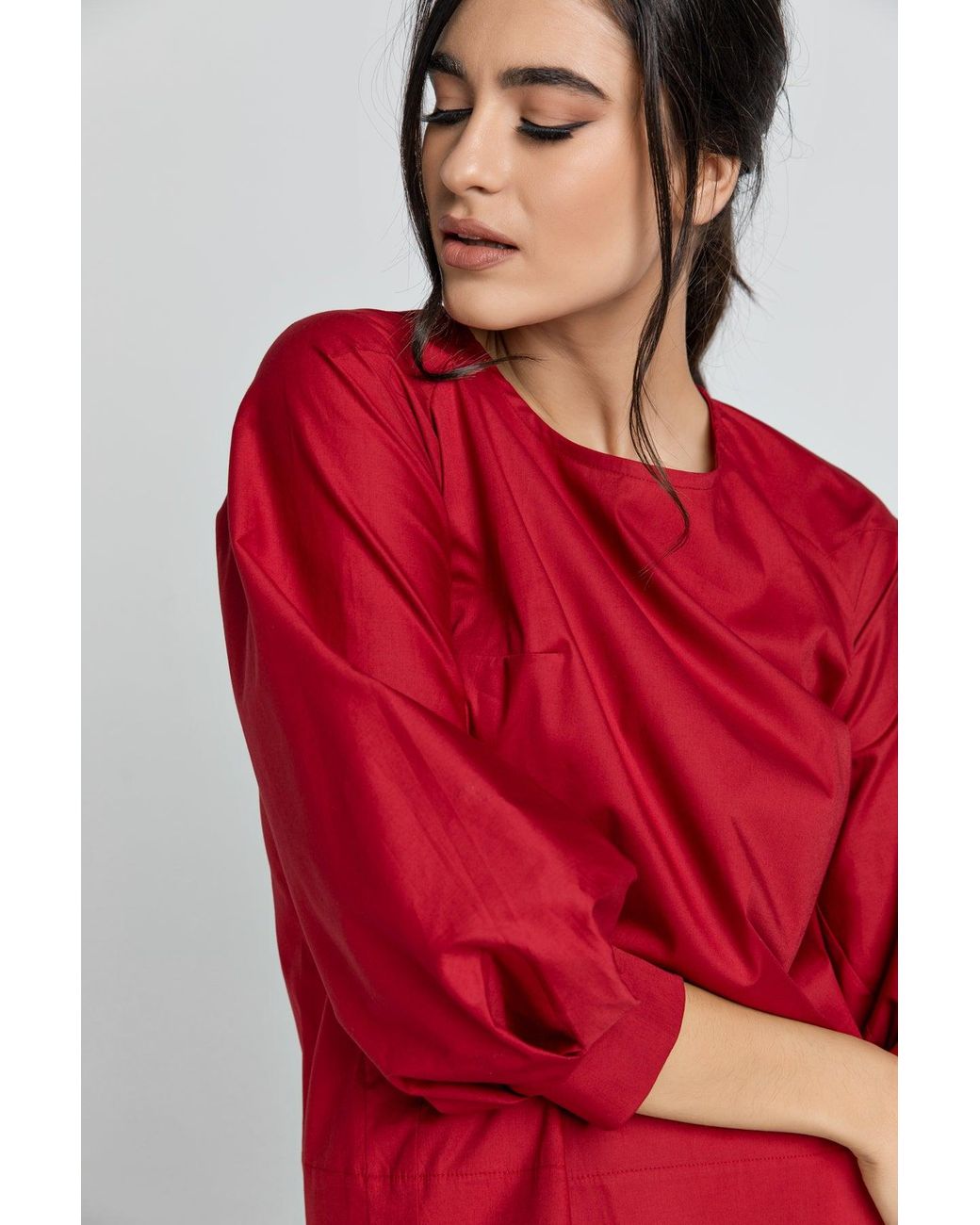 Conquista Red Burgundy Top With Bishop Sleeves