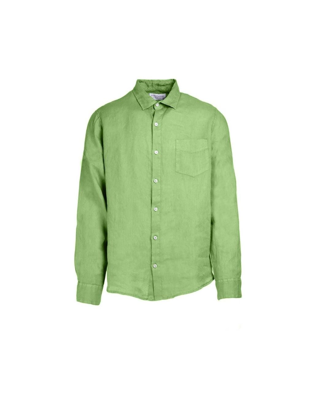 Haris Cotton Green Long Sleeved Front Pocket Linen Shirt for men