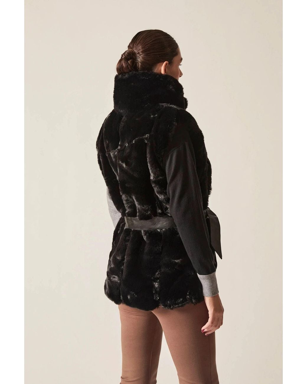 James Lakeland Black Faux-Fur Belted Gilet