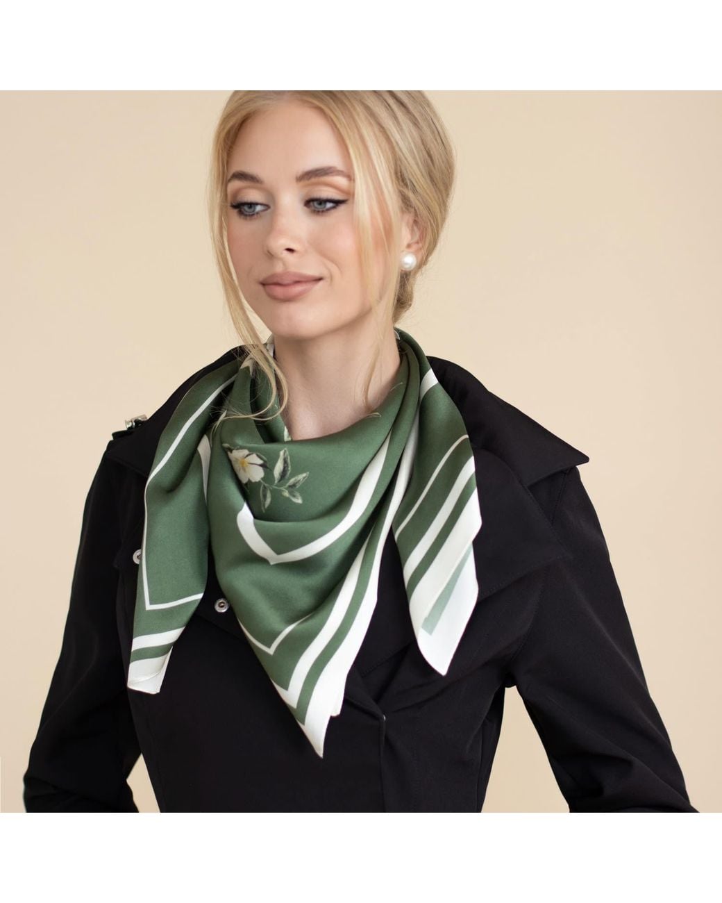 RainSisters Green Large Floral Natural Silk Scarf