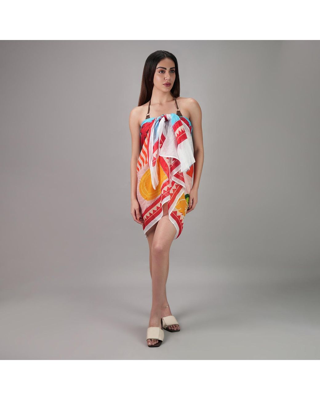 DHARA SHETH DUBAI Orange Mediterranean Picnic Resort Cotton Sarong