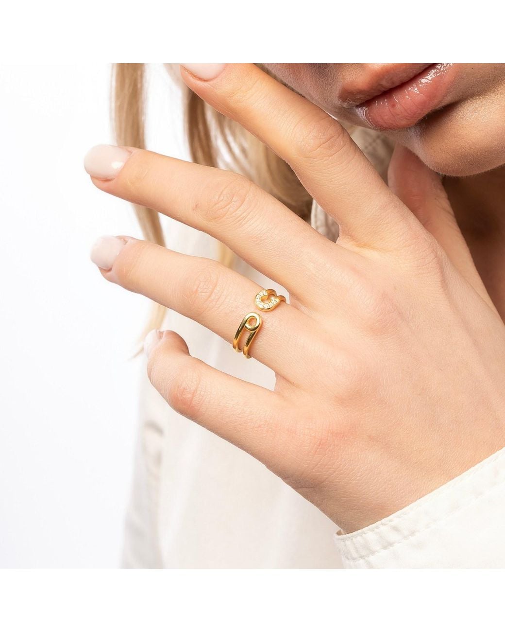 Spero London Metallic Sterling Pave Jewelled Safety Pin Ring