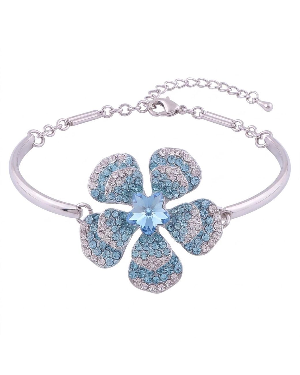 Modenaire Blue Tone Crystal Flower Blossom Bracelet