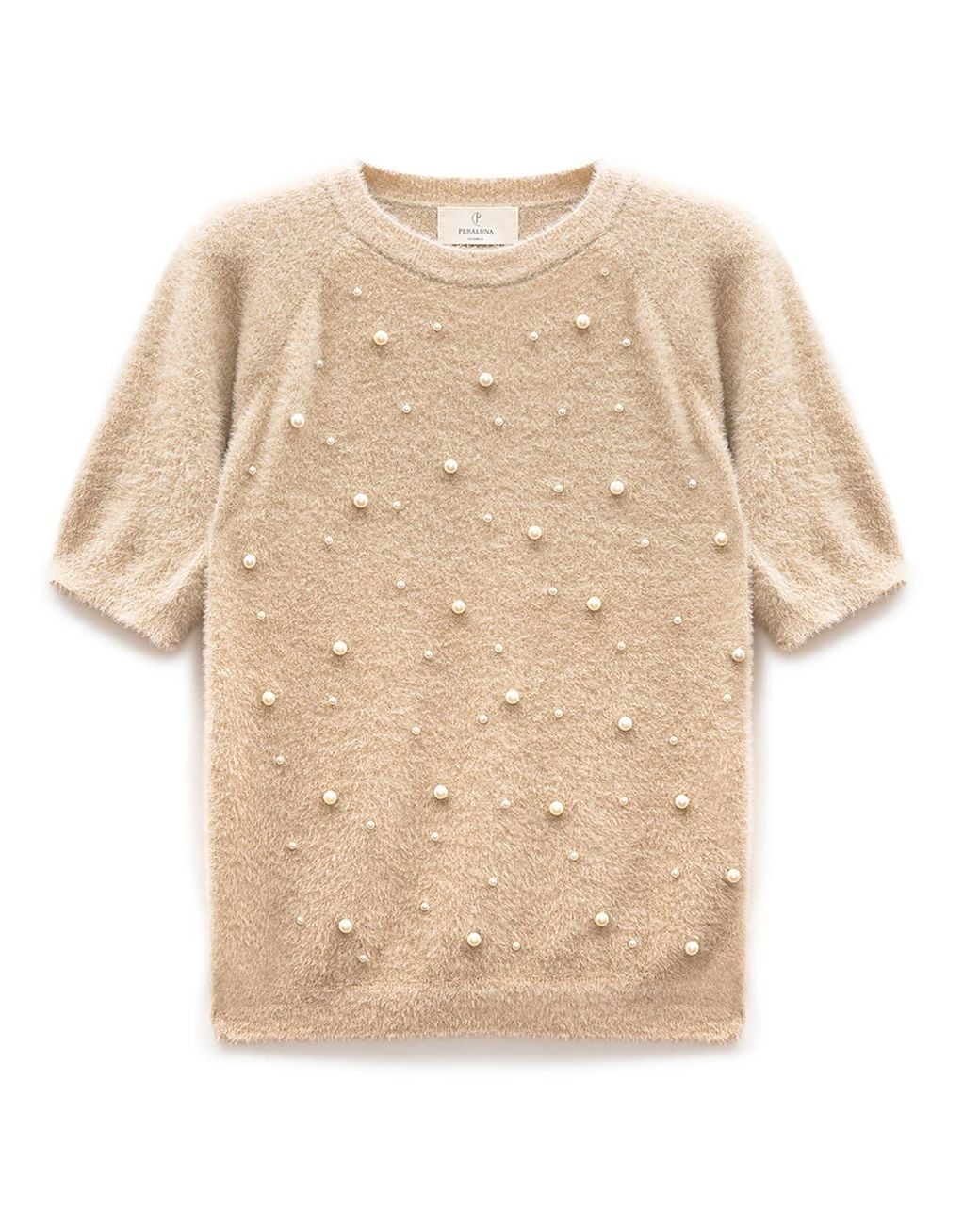 Peraluna Natural Neutrals Emilia Pearl Embroidered Knit Fluffy Blouse