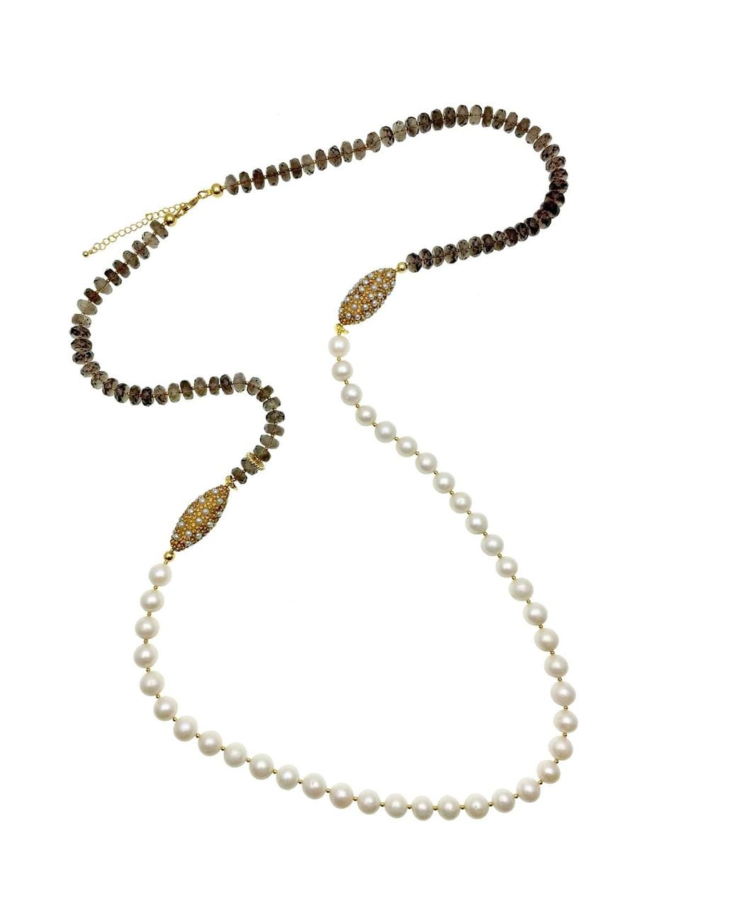 Farra Brown Smoky Quartz With Freshwater Pearls Multi-Way Necklace