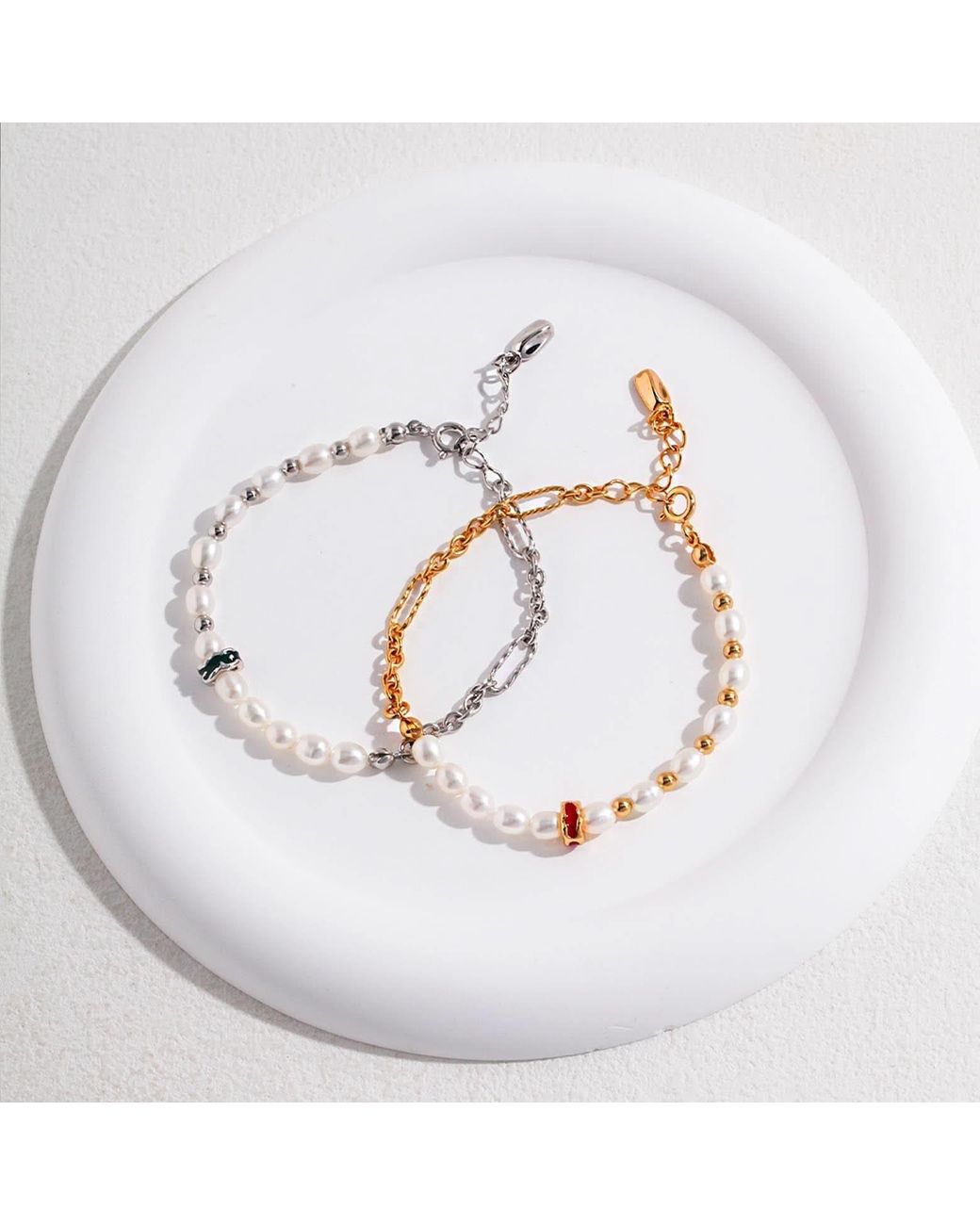 Angel Barocco Metallic Drip Glaze Bead & Pearl Bracelet