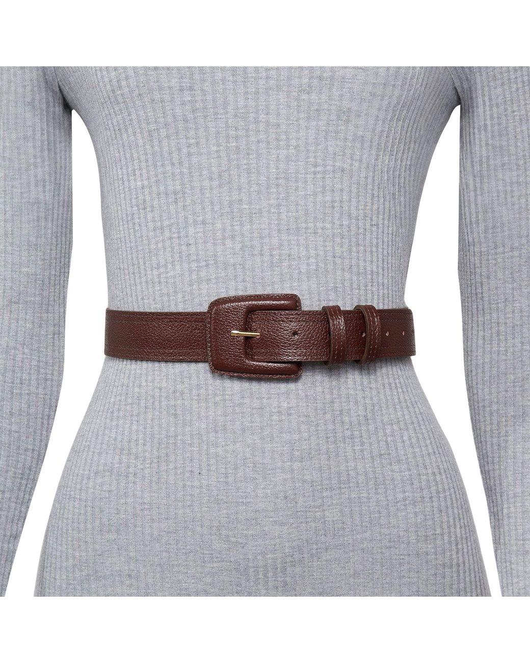 BeltBe Brown Leather Rectangle Buckle Belt