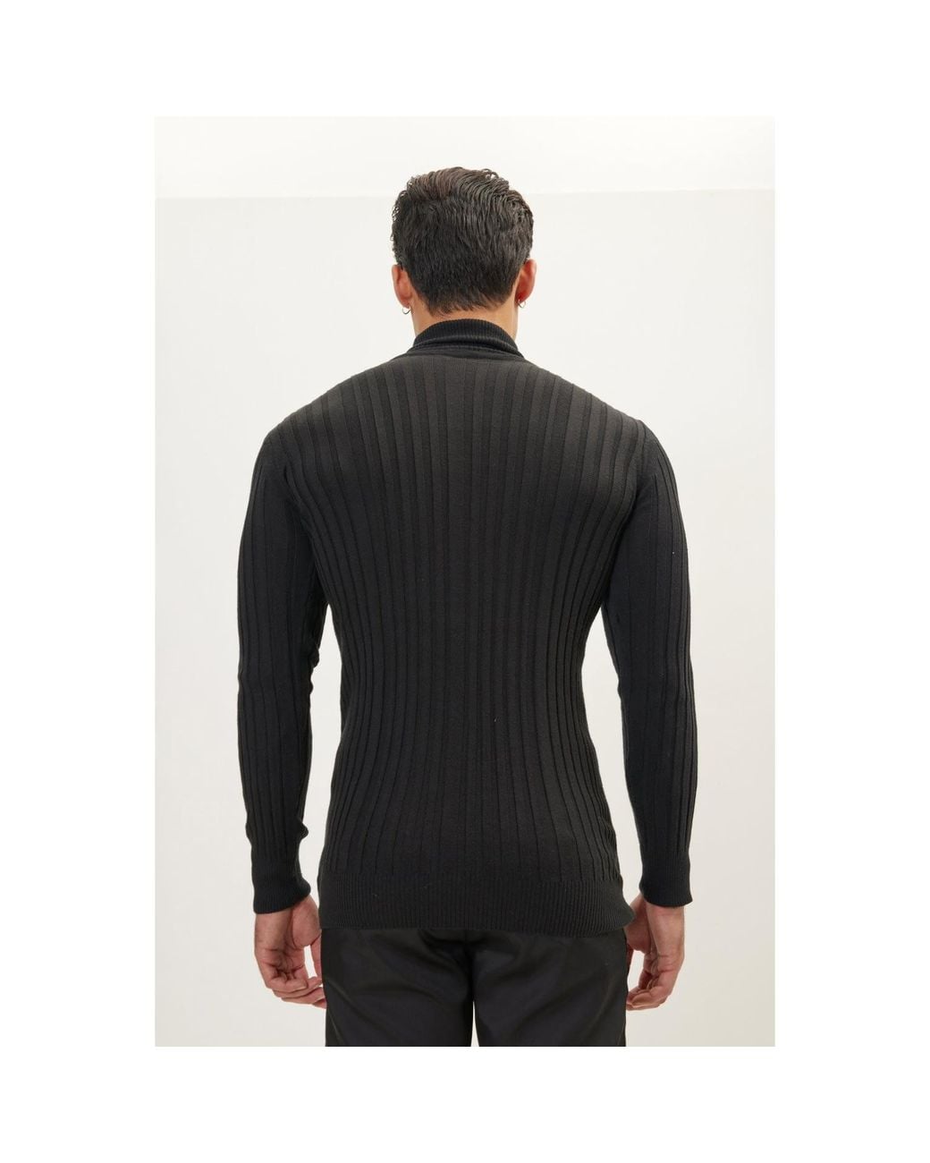 Ron Tomson Black Roll Neck Ribbed Sweater for men