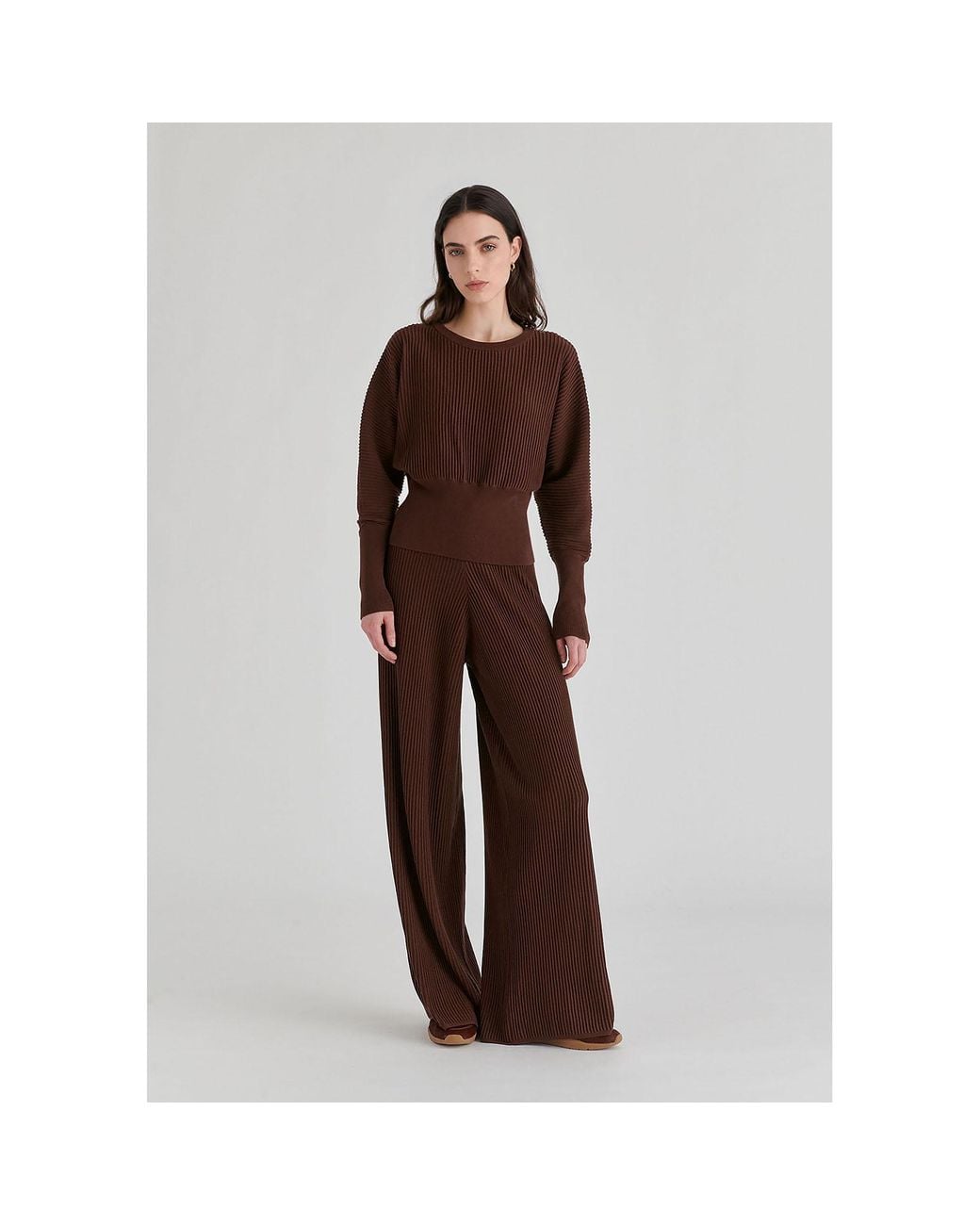 Paisie Brown Ribbed Trousers With Wide Waistband