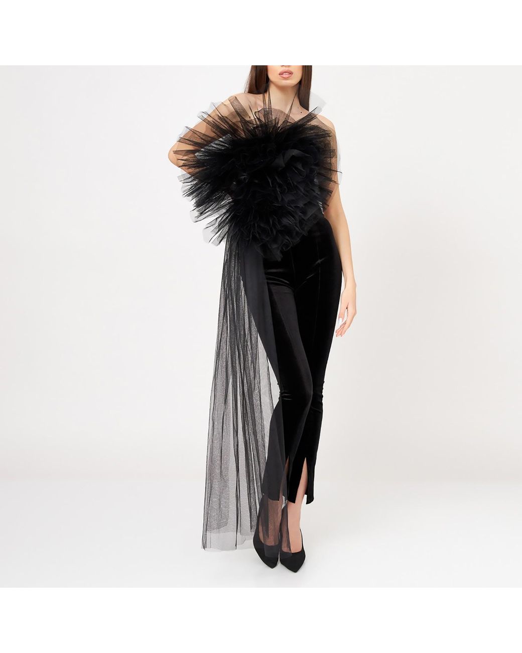 LIA ARAM Black Tulle-Accented Corset