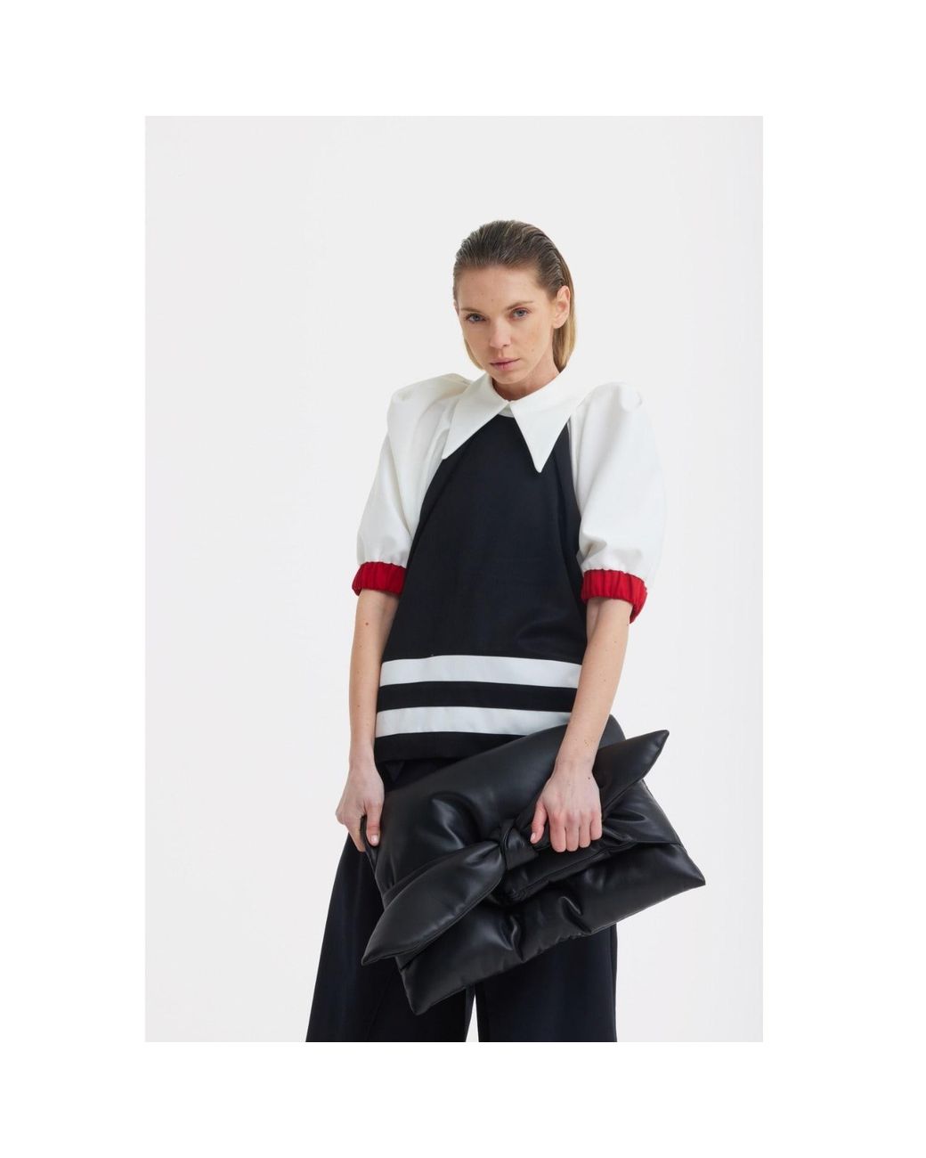 Julia Allert Black Bow-Detail Faux Leather Clutch