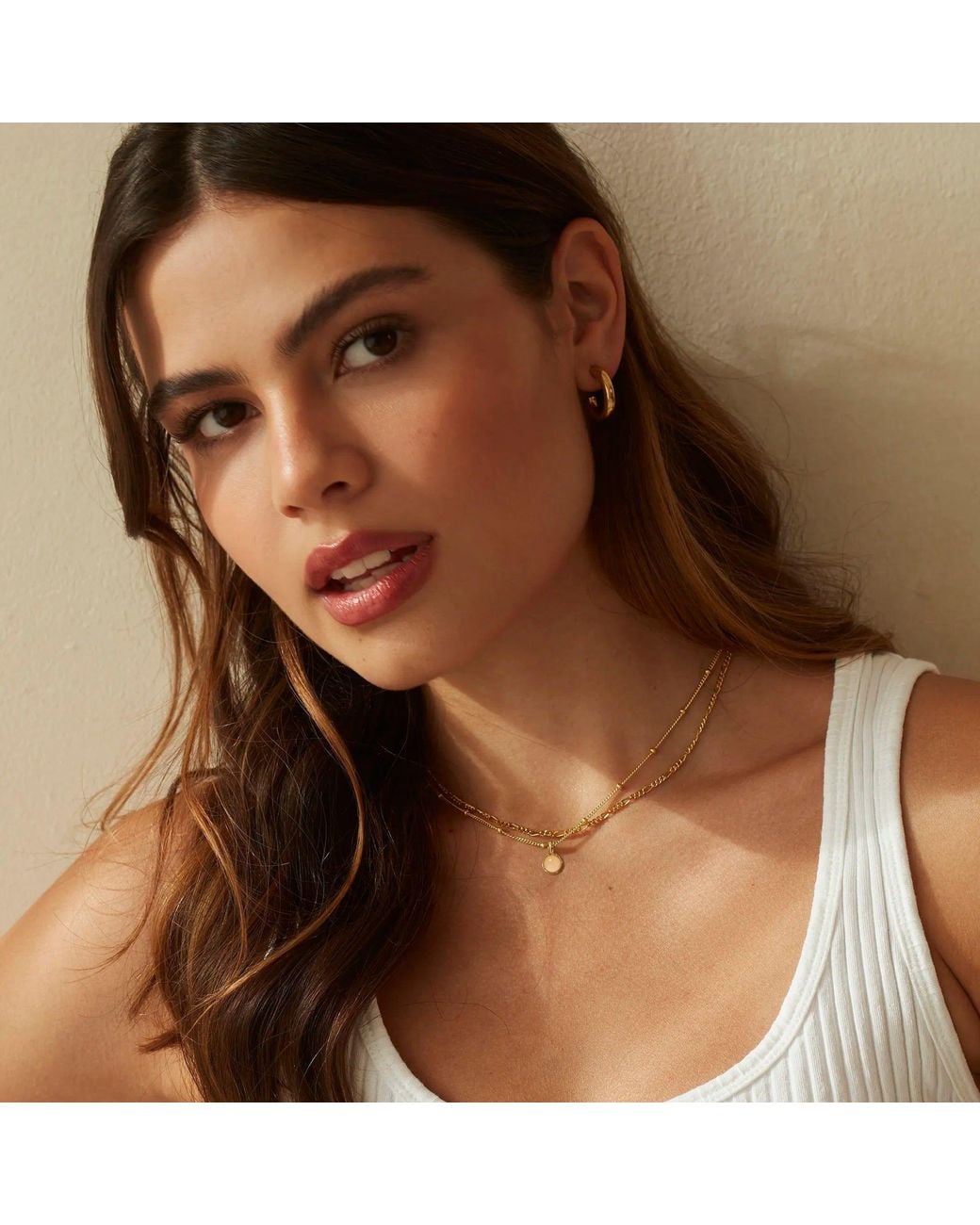 Muru Metallic Tiny Rose Quartz Necklace Layering Set