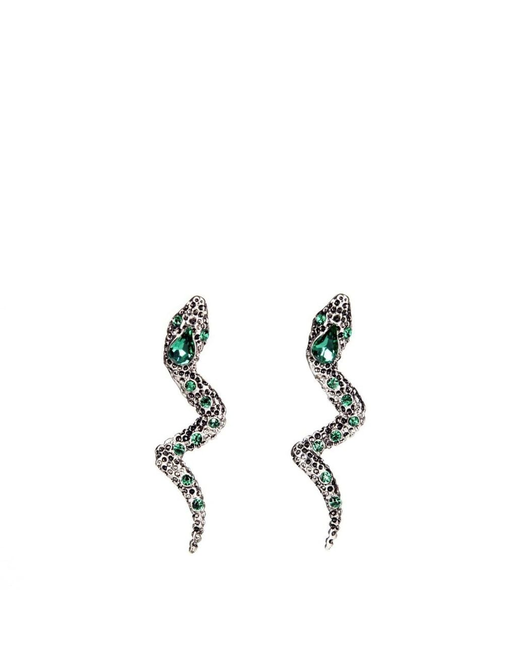 Addicted Black Moire Serpent Shaped Earrings With Crystals