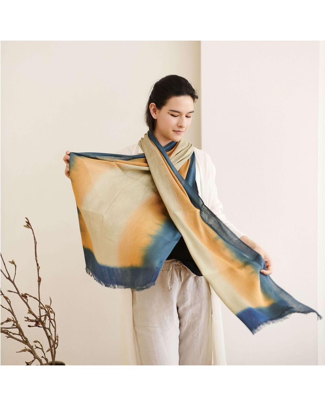 Variously Blue Oceana Soft Linen Silk Handloom Scarf