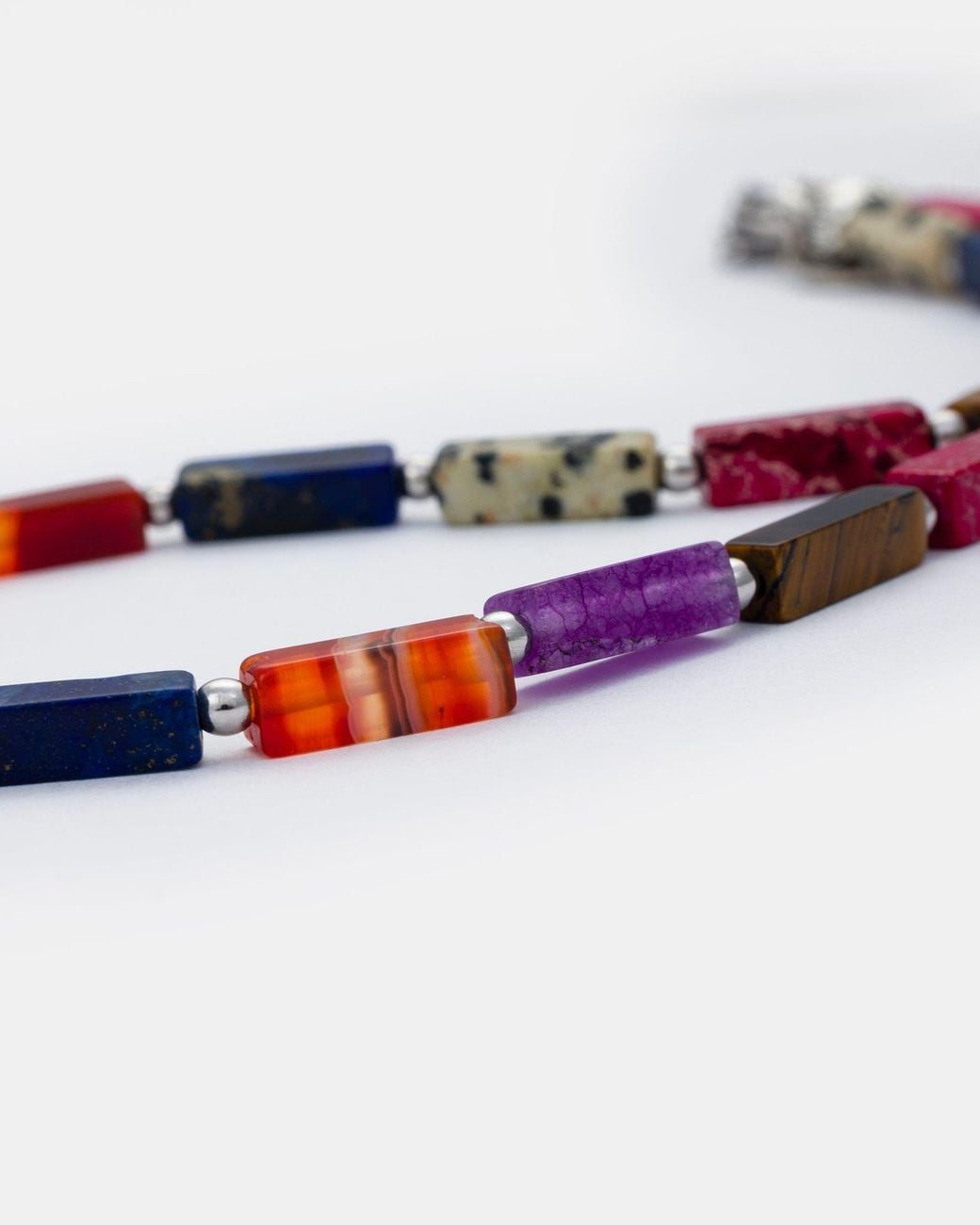 Kybele Studio Pink Color Harmony Necklace With Tiger Eye, Amethyst, Lapis Lazuli, Agate, Dalmatian Jasper, & Imperial Jasper