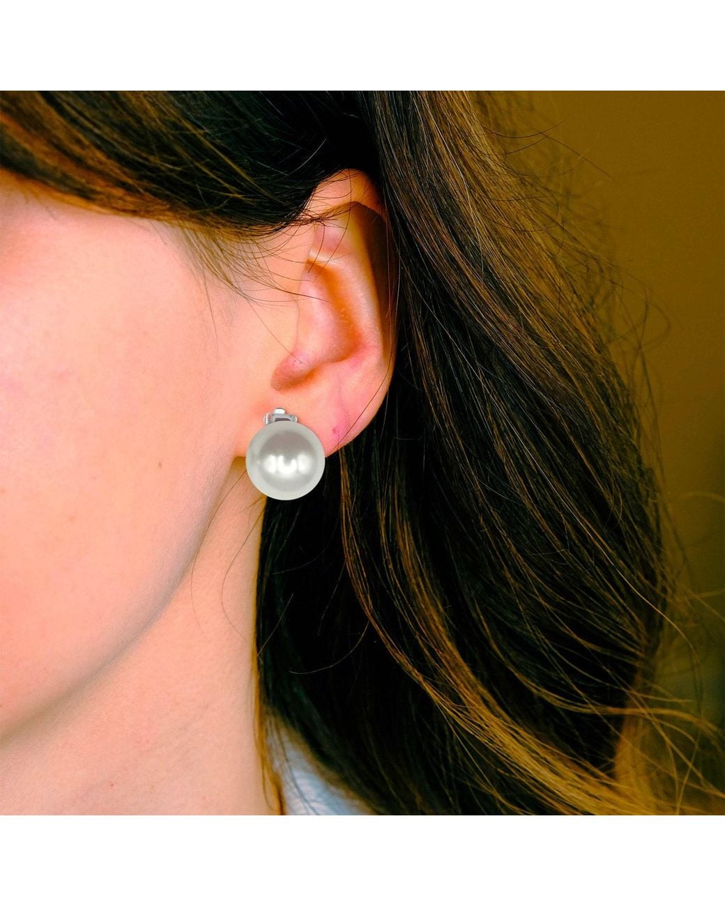 Michael Nash Jewelry White Neutrals Celine Large Round Clip On Shell Based Pearl Earrings