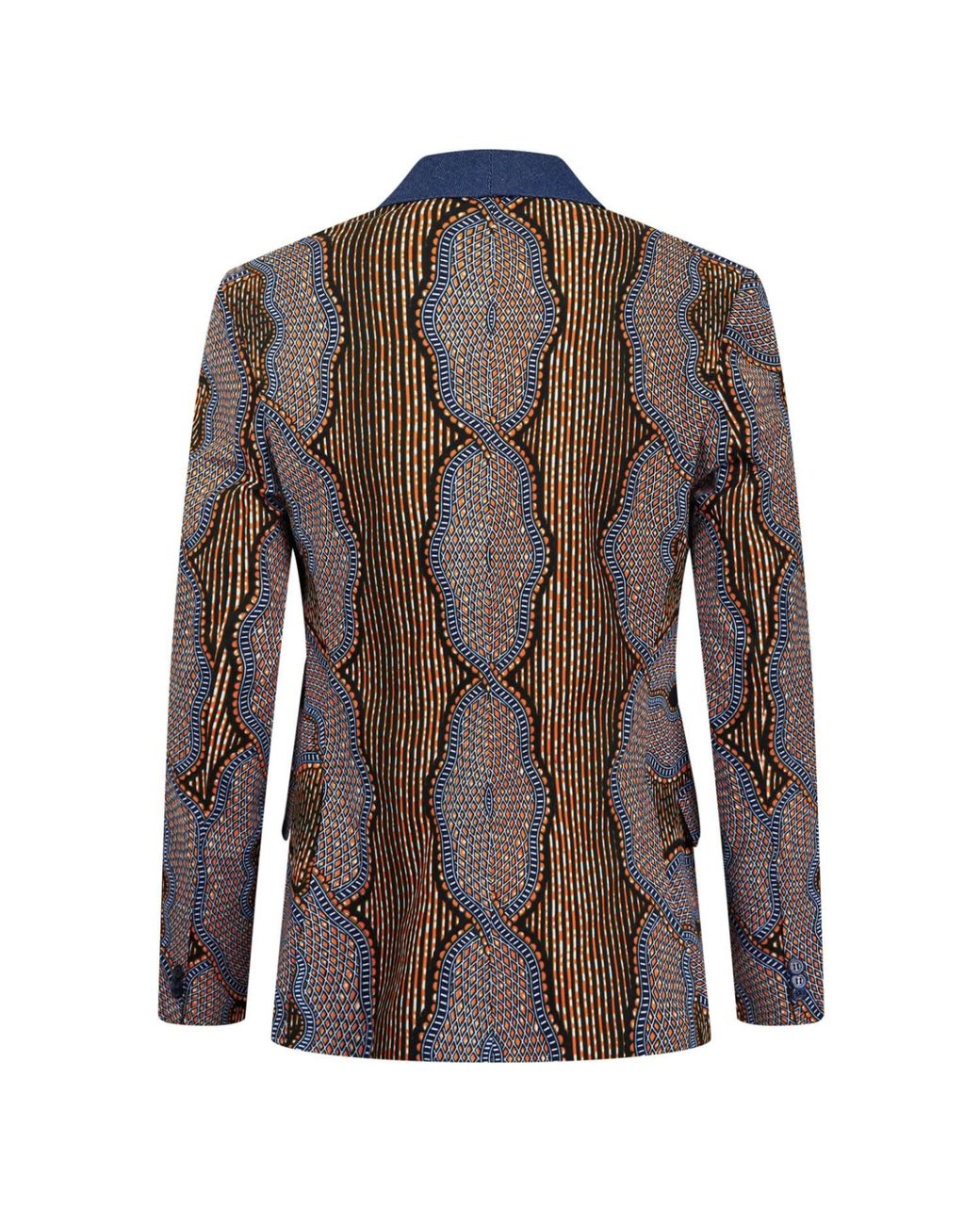 Ohema Ohene Blue Denim Shawl Collar African Print Blazer for men