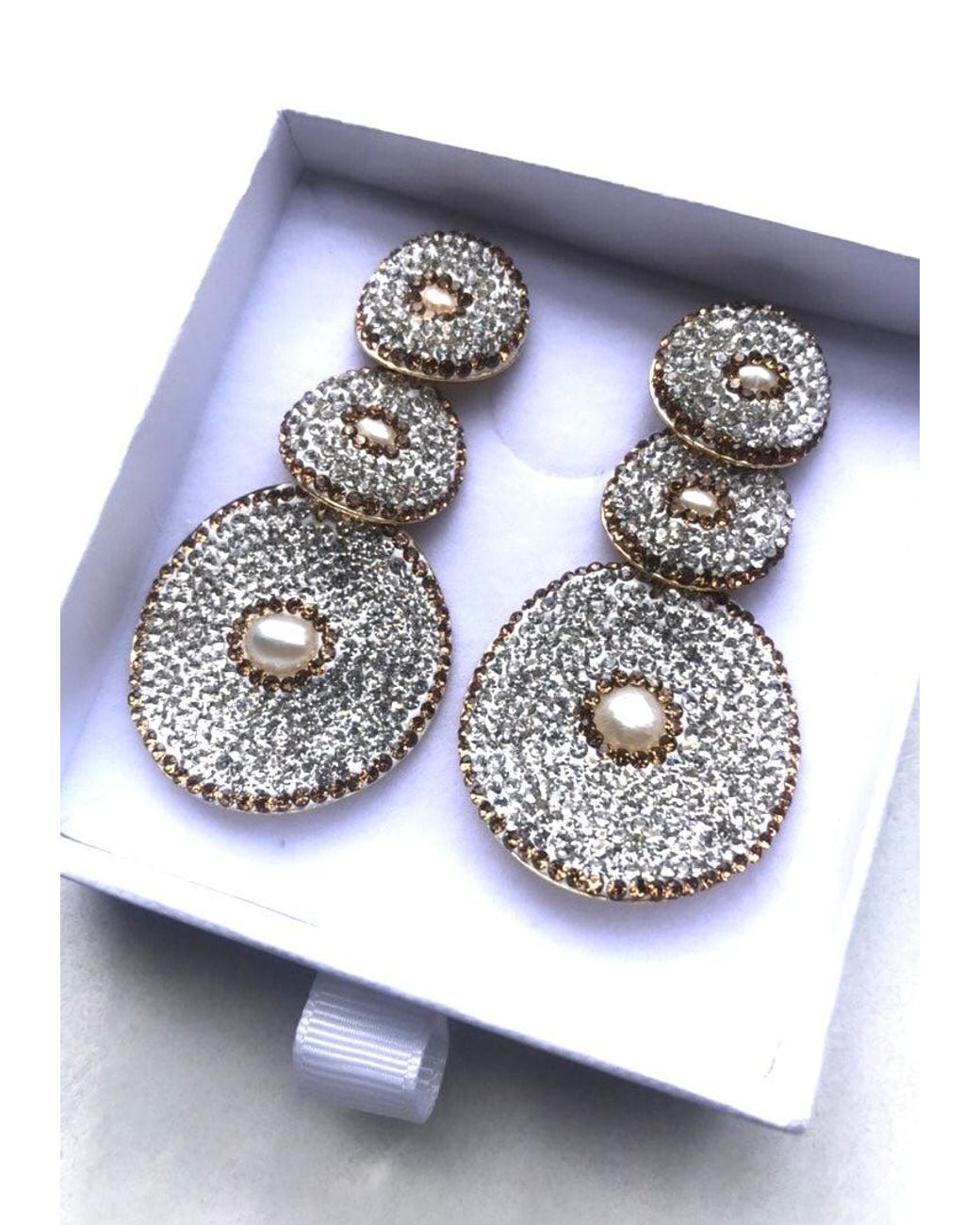 Crystals and Co Natural Large Three Drop Earrings