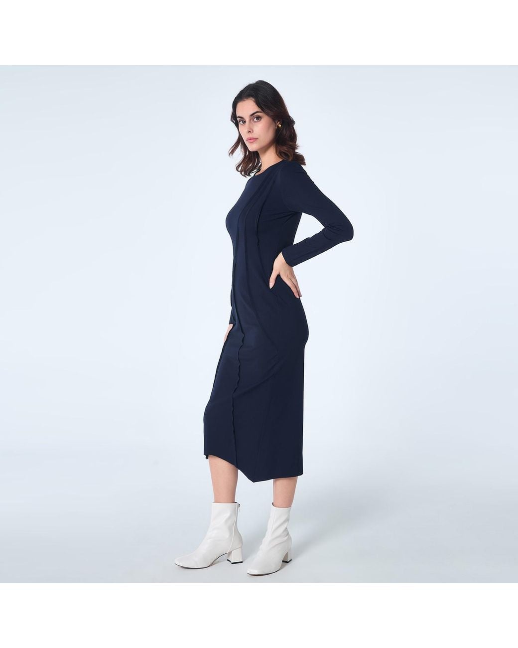 Smart and Joy Blue Asymmetric Structural Lines Dress