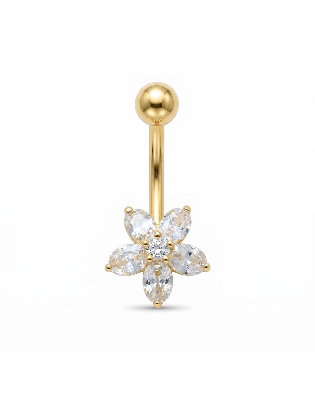 Zahav Jewelry Metallic 10K Solid 14G Flower Cz Belly Ring