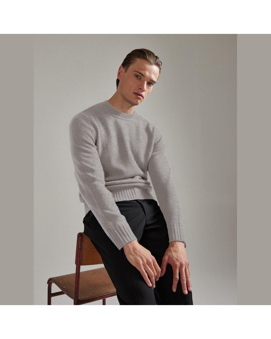 Salts Cashmere Gray Lofty Knit Crew Neck Sweater