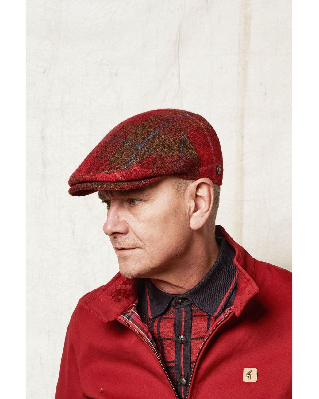 Dasmarca Hats Red Justin Lava Harris Tweed Flat Cap Made for men