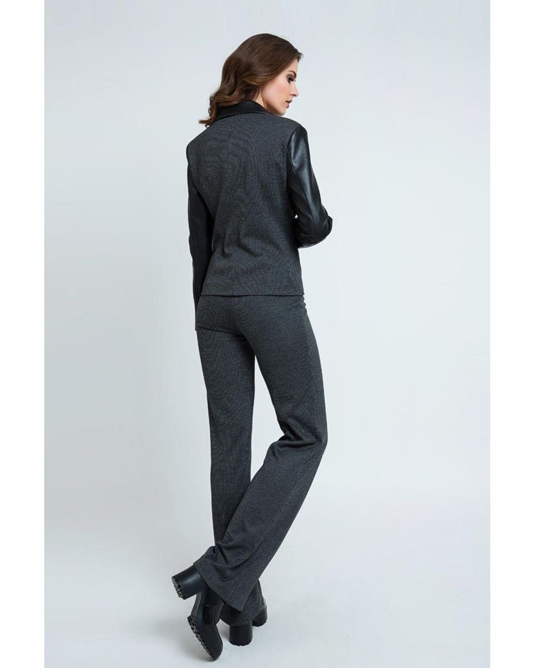 Conquista Gray Mid Rise Straight Striped Trousers