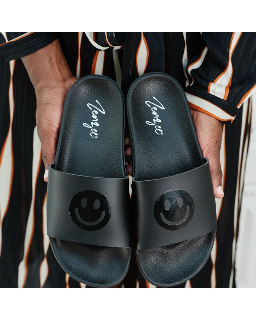 Zenzee Black Smiley Face Slide Sandals